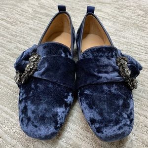 Anthropologie Bill Blass Velvet Blue Crystal Loafers